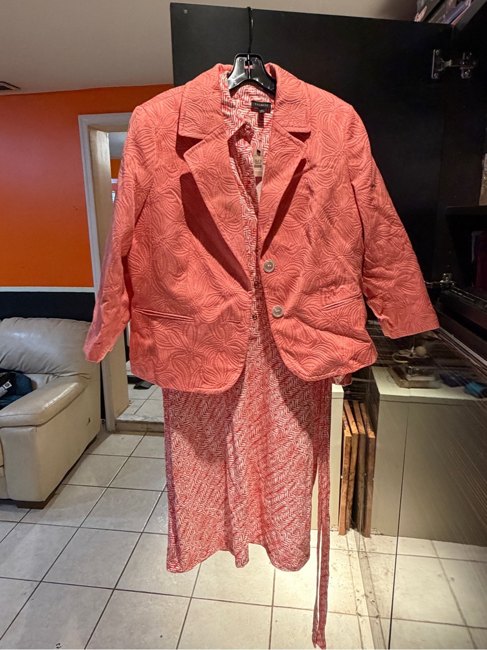 Talbots Pink Floral Jacquard Blazer & Matching Dress 2-Piece Set